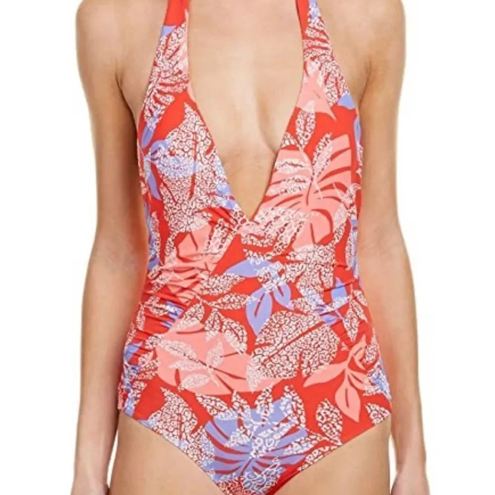 Red Carter Paradise Deep V Swimsuit sz L NWT
